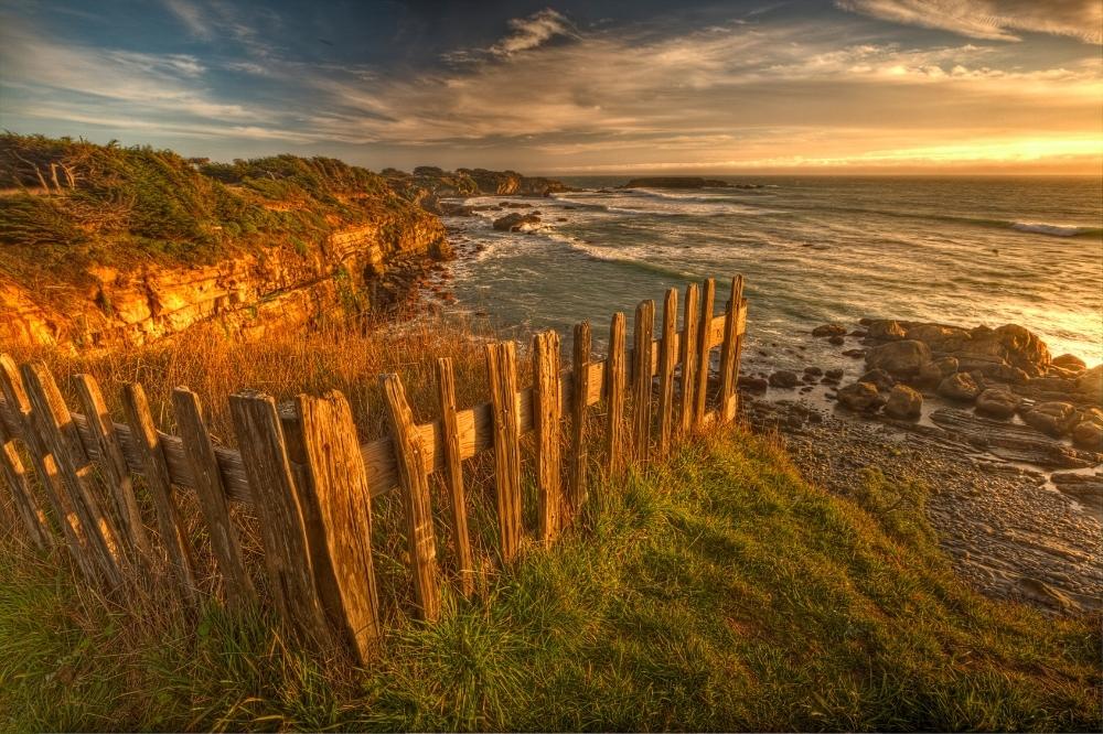 View of the ocean and beach from shore.
