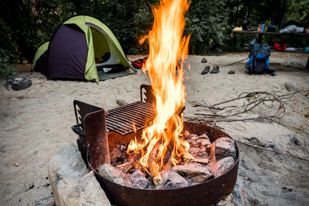 Campfire in a camping site in Yosemite 