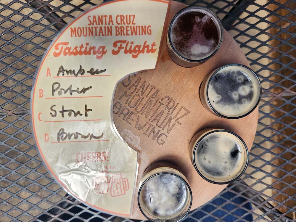 Beer flight from Santa Cruz Mountain Brewing